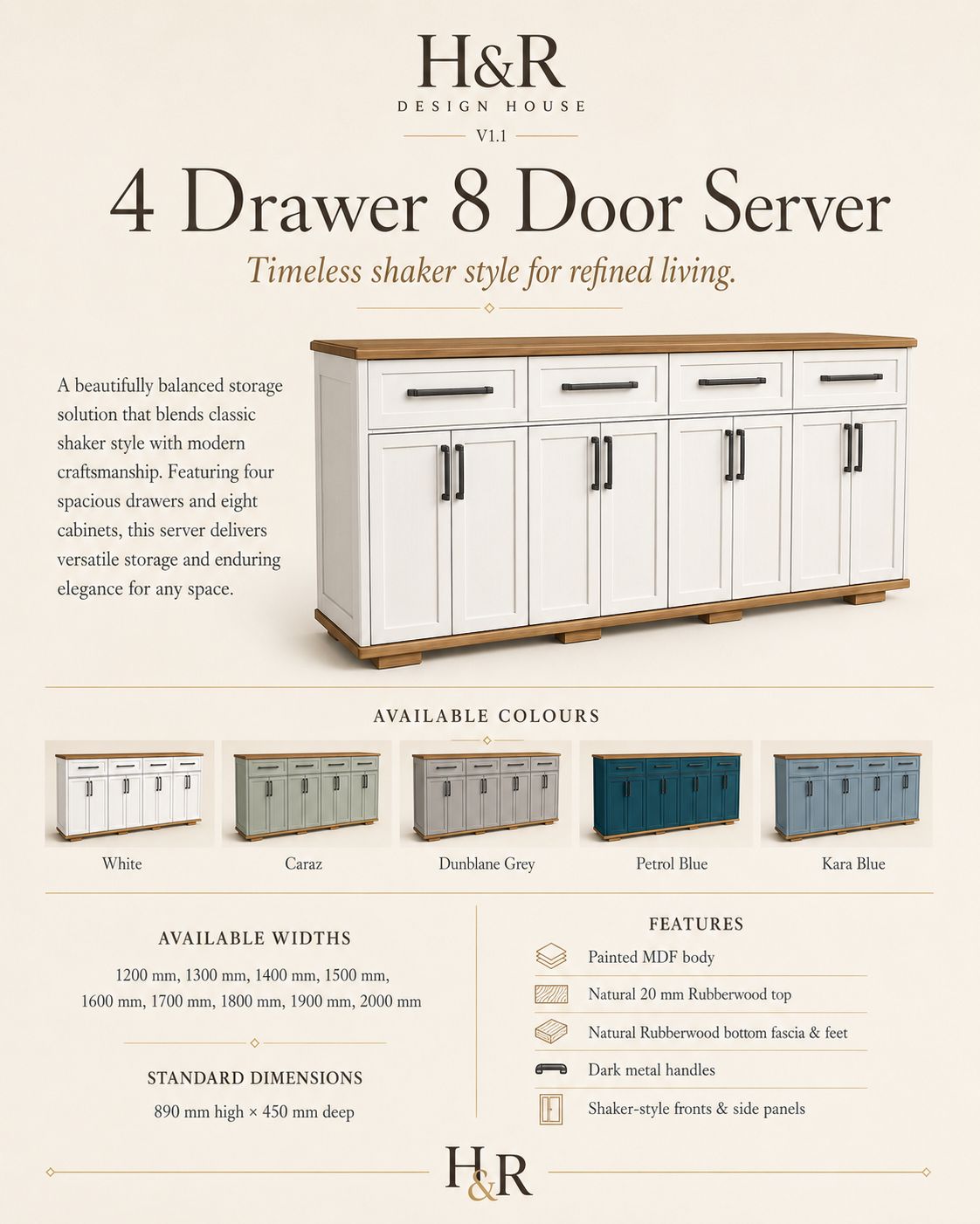 4 Top Drawer 8 Door Server - Nuglo